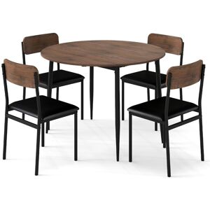 Costway 5 Pcs Dining Table Set Round Breakfast Kitchen Table & 4 Chairs in Brown Brown Costway 5 Pcs Dining Table Set Round Breakfast Kitchen Table & 4 Chairs in Brown Brown