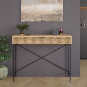 FWStyle Naive 1 Drawer Console Table Sapphire Oak Effect Metal Frame Push Open in Brown Brown FWStyle Naive 1 Drawer Console Table Sapphire Oak Effect Metal Frame Push Open in Brown Brown