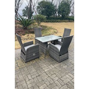 Fimous Oblong Table Adjustable PE Rattan Dining Set Table & Chair Sets 4 Seat in Dark Grey Dark Grey Fimous Oblong Table Adjustable PE Rattan Dining Set Table & Chair Sets 4 Seat in Dark Grey Dark Grey