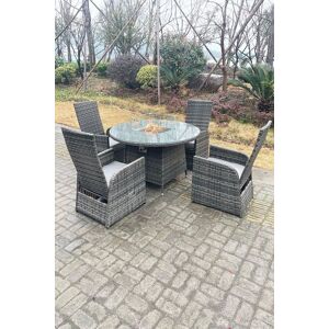Fimous Rattan Gas Fire Pit Round Table Gas Heater Adjustable Chair Set Dining Table & Chair Set 4 Seat in Dark Grey Dark Grey Fimous Rattan Gas Fire Pit Round Table Gas Heater Adjustable Chair Set Dining Table & Chair Set 4 Seat in Dark Grey Dark Grey