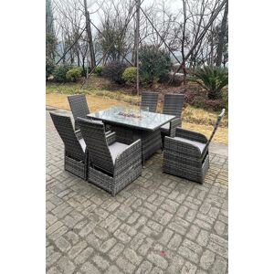 Fimous PE Rattan Gas Fire Pit Oblong Table Gas Heater Adjustable Chair & Table Set 6 Seat in Dark Grey Dark Grey Fimous PE Rattan Gas Fire Pit Oblong Table Gas Heater Adjustable Chair & Table Set 6 Seat in Dark Grey Dark Grey