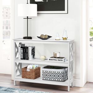 Costway 3-Tier Console Table X-design Wooden Hall Desk Side End Table W/ Shelf in White White Costway 3-Tier Console Table X-design Wooden Hall Desk Side End Table W/ Shelf in White White
