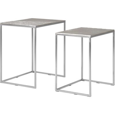 Orsina Set of 2 Rectangular Side Tables, Textured Aluminium Table Tops with Nickel Finish Legs, Sleek Nesting Tables in Silver Silver Orsina Set of 2 Rectangular Side Tables, Textured Aluminium Table Tops with Nickel Finish Legs, Sleek Nesting Tables in Silver Silver
