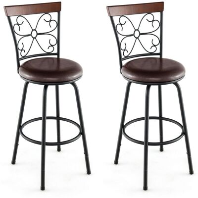 Costway Set of 2 Bar Stool Adjustable Height Swivel Kitchen Dining Chair in Brown Brown Costway Set of 2 Bar Stool Adjustable Height Swivel Kitchen Dining Chair in Brown Brown