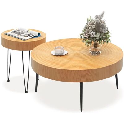 Costway Set of 2 Round Nesting Coffee Table Solid Wood Accent Stacking Boho Side Tables in Natural Natural Costway Set of 2 Round Nesting Coffee Table Solid Wood Accent Stacking Boho Side Tables in Natural Natural
