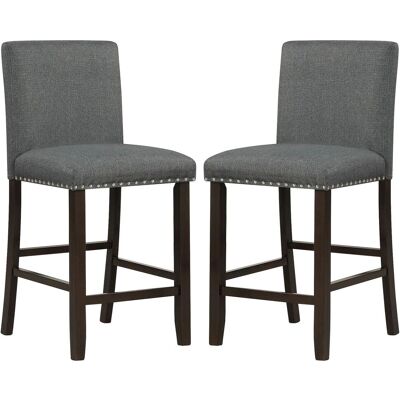 Costway Set of 2 Bar Stools Upholstered Bar Chairs Pub Stool Chair Kitchen Dining Chair in Grey Grey Costway Set of 2 Bar Stools Upholstered Bar Chairs Pub Stool Chair Kitchen Dining Chair in Grey Grey