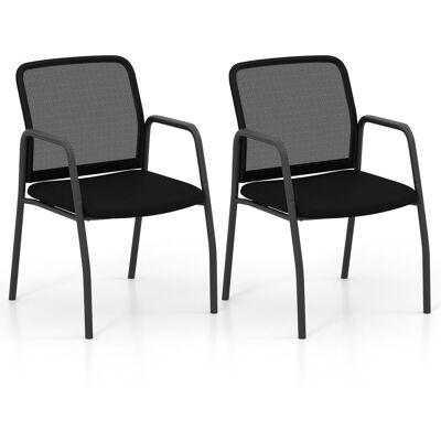 Costway Set of 2 Office Guest Chairs Waiting Room Mesh Chairs w/ Cushioned Seat in Black Black Costway Set of 2 Office Guest Chairs Waiting Room Mesh Chairs w/ Cushioned Seat in Black Black