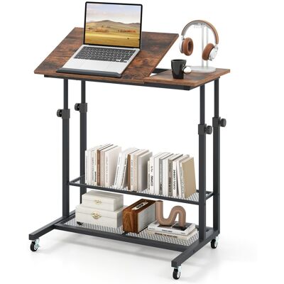 Gymax Mobile Stand up Desk Tilting Tabletop Height Adjustable With Shelves in Brown Brown Gymax Mobile Stand up Desk Tilting Tabletop Height Adjustable With Shelves in Brown Brown
