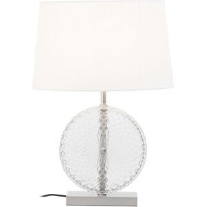 Orsina Glass & Brushed Chrome Table Lamp, Round Cut Glass & Chrome Base, White Linen Shade Lighting White Orsina Glass & Brushed Chrome Table Lamp, Round Cut Glass & Chrome Base, White Linen Shade Lighting White