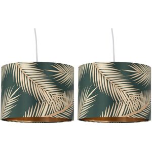 First Choice Lighting Set of 2 Tropica - Dark Green with Gold Embossed Leaf Detail 30cm Pendant Shades Green First Choice Lighting Set of 2 Tropica - Dark Green with Gold Embossed Leaf Detail 30cm Pendant Shades Green