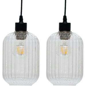 First Choice Lighting Set of 2 Batley - Clear Ribbed Glass Easy Fit Pendant Shades Clear First Choice Lighting Set of 2 Batley - Clear Ribbed Glass Easy Fit Pendant Shades Clear