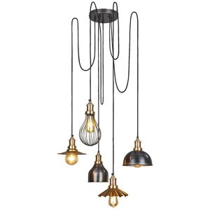 Industville Brooklyn 5 Wire Pendant, Brass, Incl Shades in Bronze Bronze Industville Brooklyn 5 Wire Pendant, Brass, Incl Shades in Bronze Bronze