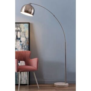 Teamson Home Modern Curved Arc Floor Lamp with Bell Shade & Marble Base, Brushed Nickel in Silver Silver Teamson Home Modern Curved Arc Floor Lamp with Bell Shade & Marble Base, Brushed Nickel in Silver Silver