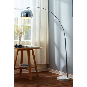 Teamson Home Modern Curved Arc Floor Lamp with Bell Shade & Marble Base, Chrome/White in Silver Silver Teamson Home Modern Curved Arc Floor Lamp with Bell Shade & Marble Base, Chrome/White in Silver Silver