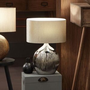 Ruma Art Deco Silver Ribbed Ceramic Table Lamp For Living Room Oval Shade Silver Ruma Art Deco Silver Ribbed Ceramic Table Lamp For Living Room Oval Shade Silver