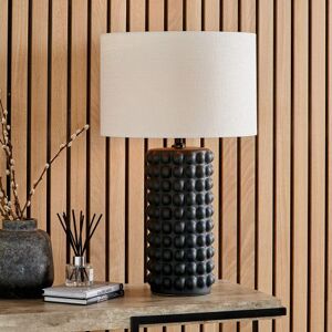 Ruma Bobbled Ceramic Tall Table Lamp With Drum Shade in Black Black Ruma Bobbled Ceramic Tall Table Lamp With Drum Shade in Black Black