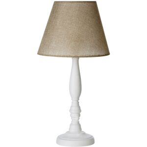Orsina Round Base Table Lamp with EU Plug, White Wooden Candlestick Lamp Base, Fabric Shade with In-Line Switch in Beige Beige Orsina Round Base Table Lamp with EU Plug, White Wooden Candlestick Lamp Base, Fabric Shade with In-Line Switch in Beige Beige