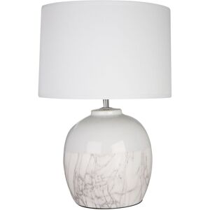 Orsina Table Lamp, Stacked Ceramic Pebble Base In Neutral Tones, Tapered Fabric Shade For Soft Ambient Light in White White Orsina Table Lamp, Stacked Ceramic Pebble Base In Neutral Tones, Tapered Fabric Shade For Soft Ambient Light in White White