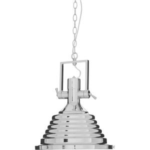 Orsina Medium Chrome Pendant Light, Reflective Industrial Ceiling Light With Glass Base, Flared Stepped Shade in Silver Silver Orsina Medium Chrome Pendant Light, Reflective Industrial Ceiling Light With Glass Base, Flared Stepped Shade in Silver Silver