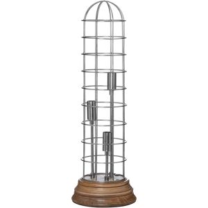 Orsina Large Industrial Table Lamp, Natural Wood Base With Visible Grain, Silver Dome Cage & Exposed Bulb Holder Silver Orsina Large Industrial Table Lamp, Natural Wood Base With Visible Grain, Silver Dome Cage & Exposed Bulb Holder Silver