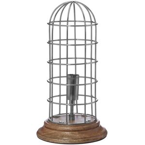 Orsina Small Table Lamp with Natural Wood Base, Silver Cage Industrial Style Desk Light, Bulb Holder Table Lamp Silver Orsina Small Table Lamp with Natural Wood Base, Silver Cage Industrial Style Desk Light, Bulb Holder Table Lamp Silver
