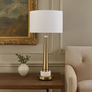 Orsina Classic Table Lamp With Antique Brass Tapered Stand, White Marble Base & Linen Shade, Elegant Iron Lighting in Gold Gold Orsina Classic Table Lamp With Antique Brass Tapered Stand, White Marble Base & Linen Shade, Elegant Iron Lighting in Gold Gold