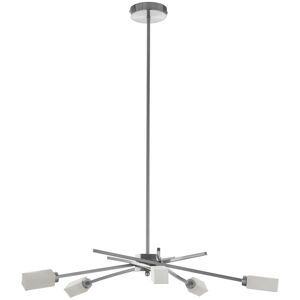 Orsina 5 Frosted Glass Shade Pendant Lamp, Silver Finish Iron Frame Light, Contemporary Luxe Ceiling Fixture Silver Orsina 5 Frosted Glass Shade Pendant Lamp, Silver Finish Iron Frame Light, Contemporary Luxe Ceiling Fixture Silver