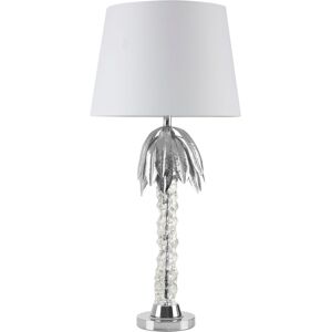 Orsina Contemporary Chrome Table Lamp With Palm Tree Base, Luxe Metal Table Lamp With White Fabric Shade in Silver Silver Orsina Contemporary Chrome Table Lamp With Palm Tree Base, Luxe Metal Table Lamp With White Fabric Shade in Silver Silver