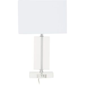 Orsina Rectangular Table Lamp With Crystal Base, Chrome Finish Metal Tube Table Lamp With White Fabric Shade White Orsina Rectangular Table Lamp With Crystal Base, Chrome Finish Metal Tube Table Lamp With White Fabric Shade White