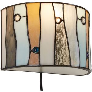 Orsina Jewel Deco Wall Light, Tiffany Style Semi-Circular Shade, Hand Rolled Art Glass With Jewel Detailing Multicolor Orsina Jewel Deco Wall Light, Tiffany Style Semi-Circular Shade, Hand Rolled Art Glass With Jewel Detailing Multicolor