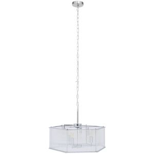 Orsina 6 Light Hexagonal Chrome Pendant Light, Adjustable Aluminium Chain Ceiling Fixture, Ribbed Glass Rods in Silver Silver Orsina 6 Light Hexagonal Chrome Pendant Light, Adjustable Aluminium Chain Ceiling Fixture, Ribbed Glass Rods in Silver Silver