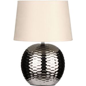 Orsina Dimple Effect Table Lamp in Chrome with Fabric Shade, Elegant Ceramic Base with Raised Dimple Design, 40W in Silver Silver Orsina Dimple Effect Table Lamp in Chrome with Fabric Shade, Elegant Ceramic Base with Raised Dimple Design, 40W in Silver Silver
