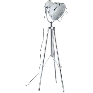 Orsina Industrial Tripod Floor Lamp, Height Adjustable Chrome Floor Light, Tiltable Spotlight With In-Line Switch in White White Orsina Industrial Tripod Floor Lamp, Height Adjustable Chrome Floor Light, Tiltable Spotlight With In-Line Switch in White White