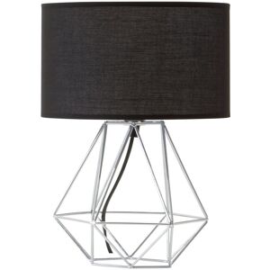 Orsina Black Drum Shade Table Lamp With Chrome Cage Base, Sturdy Bedside Lighting Piece, Modern Iron Lamp Fixture in Silver Silver Orsina Black Drum Shade Table Lamp With Chrome Cage Base, Sturdy Bedside Lighting Piece, Modern Iron Lamp Fixture in Silver Silver