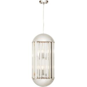 Orsina Chrome Finish 6 Bulb Pendant Light, Capsule-Shaped Crystal Panel Ceiling Fixture, Reflective Modern Lighting in Silver Silver Orsina Chrome Finish 6 Bulb Pendant Light, Capsule-Shaped Crystal Panel Ceiling Fixture, Reflective Modern Lighting in Silver Silver