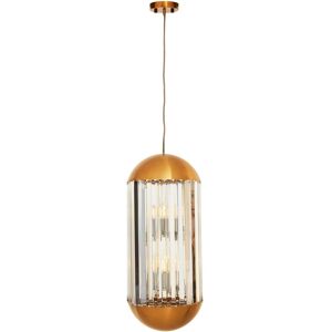 Orsina Chrome Finish 6 Bulb Pendant Light, Capsule-Shaped Crystal Panel Ceiling Fixture, Reflective Modern Lighting in Brown Brown Orsina Chrome Finish 6 Bulb Pendant Light, Capsule-Shaped Crystal Panel Ceiling Fixture, Reflective Modern Lighting in Brown Brown