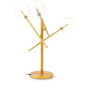 Orsina Luxe Brass Finish Table Lamp, Three Bulb Table Light With Glass Spherical Shades, Metal & Glass Table Lamp in Gold Gold Orsina Luxe Brass Finish Table Lamp, Three Bulb Table Light With Glass Spherical Shades, Metal & Glass Table Lamp in Gold Gold