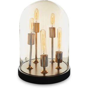Orsina Amber Glass Dome Table Lamp, Antique Wood Base With Brass Holders, Elegant Cylindrical Bulb Design in Gold Gold Orsina Amber Glass Dome Table Lamp, Antique Wood Base With Brass Holders, Elegant Cylindrical Bulb Design in Gold Gold