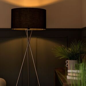 ValueLights Camden Polished Chrome Tripod Floor Lamp with Drum Lamp Shade & Bulb in Dark Navy Dark Navy ValueLights Camden Polished Chrome Tripod Floor Lamp with Drum Lamp Shade & Bulb in Dark Navy Dark Navy