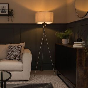 ValueLights Camden Polished Chrome Tripod Floor Lamp with Drum Lamp Shade & Bulb in Grey Grey ValueLights Camden Polished Chrome Tripod Floor Lamp with Drum Lamp Shade & Bulb in Grey Grey