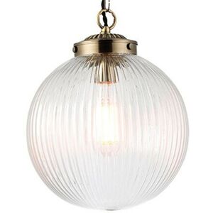Brass & Clear Glass Ribbed Pendant Light - Pendant Light Brass & Clear Glass Ribbed Pendant Light - Pendant Light