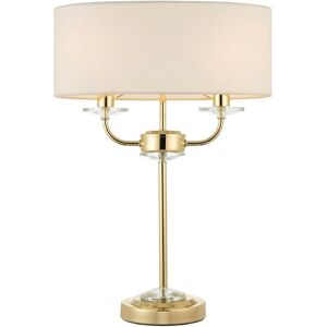 Loops Twin Light Table Lamp 2 Bulb Brass & White Shade Crystal Trim Bedside Feature White Loops Twin Light Table Lamp 2 Bulb Brass & White Shade Crystal Trim Bedside Feature White
