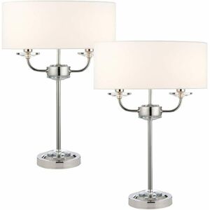 Loops 2 PACK Twin Light Table Lamp Bright Nickel & White Shade Crystal Trim Bedside in Metallics Metallics Loops 2 PACK Twin Light Table Lamp Bright Nickel & White Shade Crystal Trim Bedside in Metallics Metallics