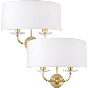 Loops 2 PACK Dimmable Twin Wall Light Brass Glass White Fabric Shade Curved Arm Lamp White Loops 2 PACK Dimmable Twin Wall Light Brass Glass White Fabric Shade Curved Arm Lamp White