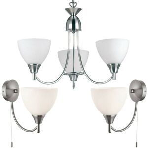 Loops 3 Lamp Ceiling & 2x Wall Light Pack Satin Chrome Glass Matching Indoor Fittings - Lighting Pack Loops 3 Lamp Ceiling & 2x Wall Light Pack Satin Chrome Glass Matching Indoor Fittings - Lighting Pack