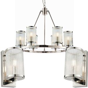 Brand Model Bright Nickel & Ribbed Glass Shade Lighting Set Brand Model Bright Nickel & Ribbed Glass Shade Lighting Set