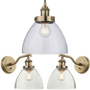 H&M Antique Brass & Clear Glass Shade Ceiling & Wall Light Pack H&M Antique Brass & Clear Glass Shade Ceiling & Wall Light Pack