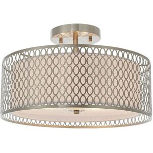 Loops Cordero Low Ceiling Geometric Light Satin Nickel Glass & Fabric Round Lamp Shade - Ceiling Lamp Shade Loops Cordero Low Ceiling Geometric Light Satin Nickel Glass & Fabric Round Lamp Shade - Ceiling Lamp Shade