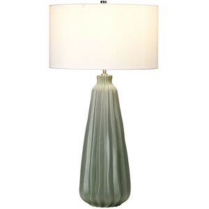 Loops Table Lamp Sage Green Ceramic White Faux Silk Cylinder Shade LED E27 60W White Loops Table Lamp Sage Green Ceramic White Faux Silk Cylinder Shade LED E27 60W White