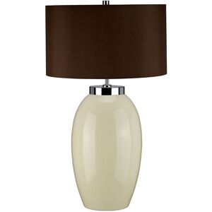 Loops Large Ceramic Cream Glaze Brown Faux Silk Empire Shade LED E27 60W - Table Lamp Loops Large Ceramic Cream Glaze Brown Faux Silk Empire Shade LED E27 60W - Table Lamp